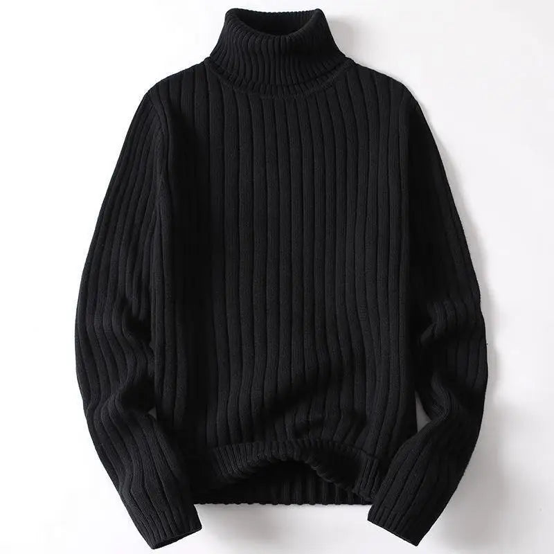 Women's ribbed turtleneck sweater in solid color, cozy long sleeve hip-length knit layer