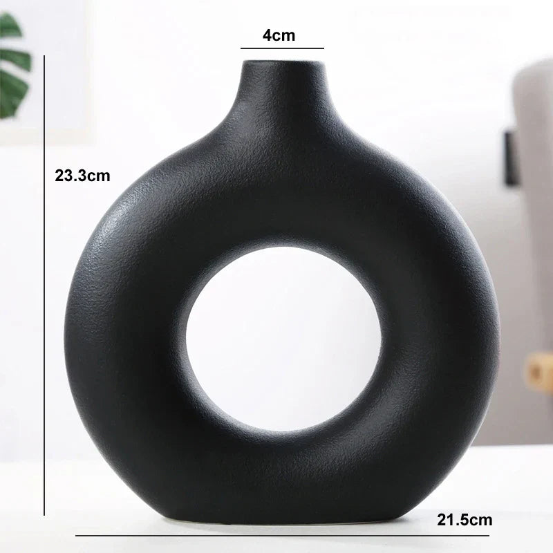 Stone-textured ceramic circular vase in natural calming tones, minimalist home decor accent