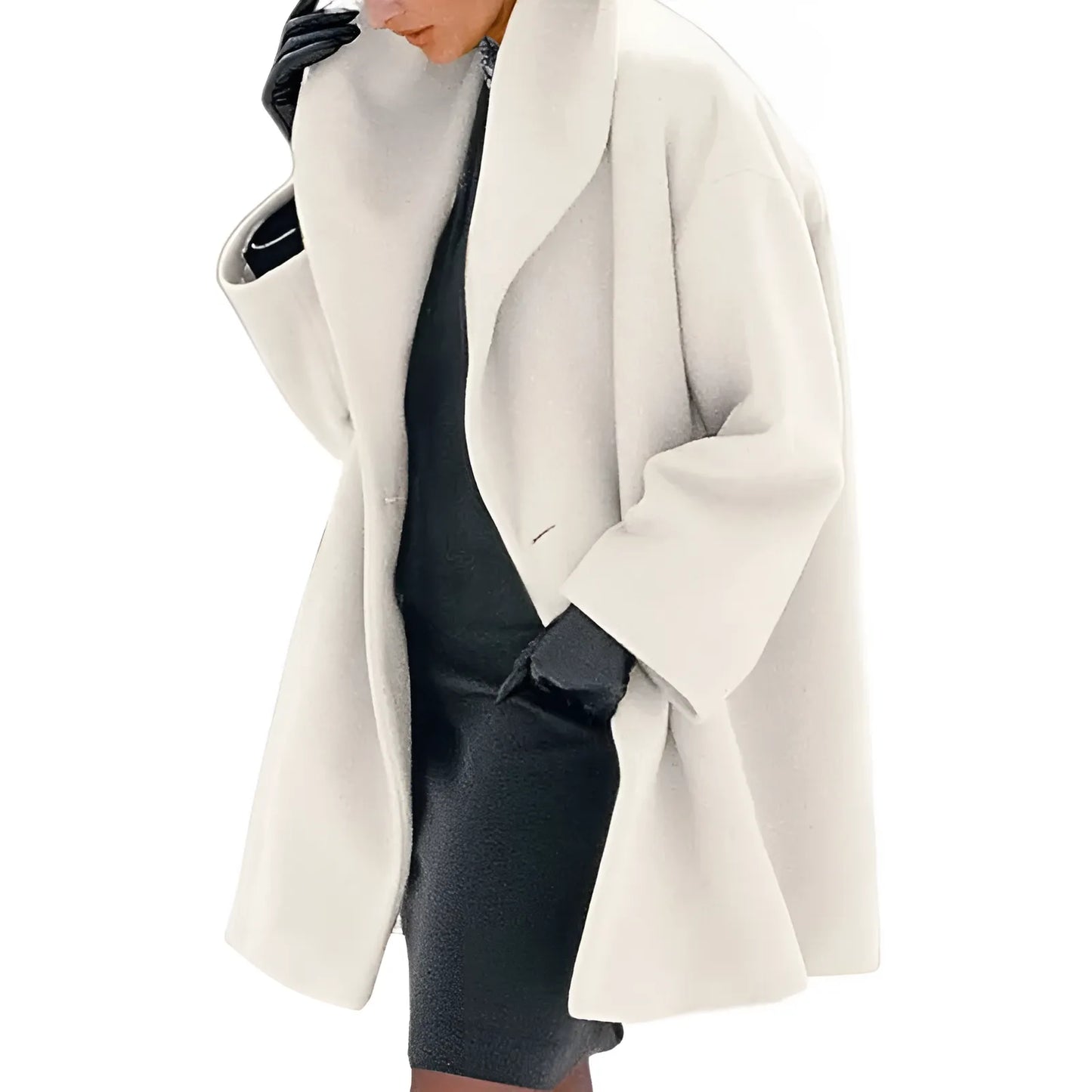Women's oversized winter trench coat with draped collar, relaxed wide cut for modern everyday warmth