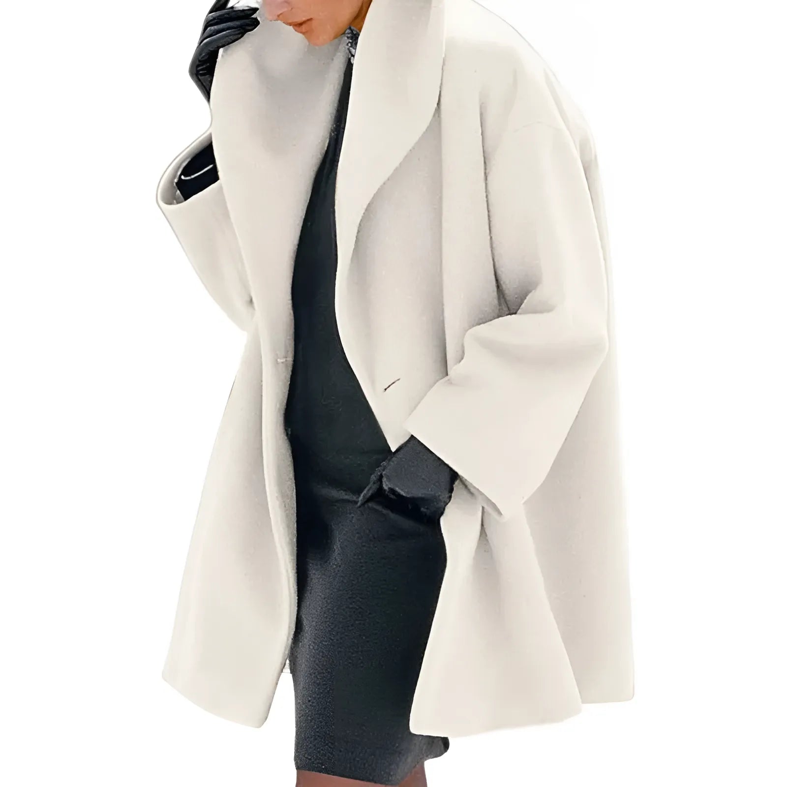 Women's oversized winter trench coat with draped collar, relaxed wide cut for modern everyday warmth