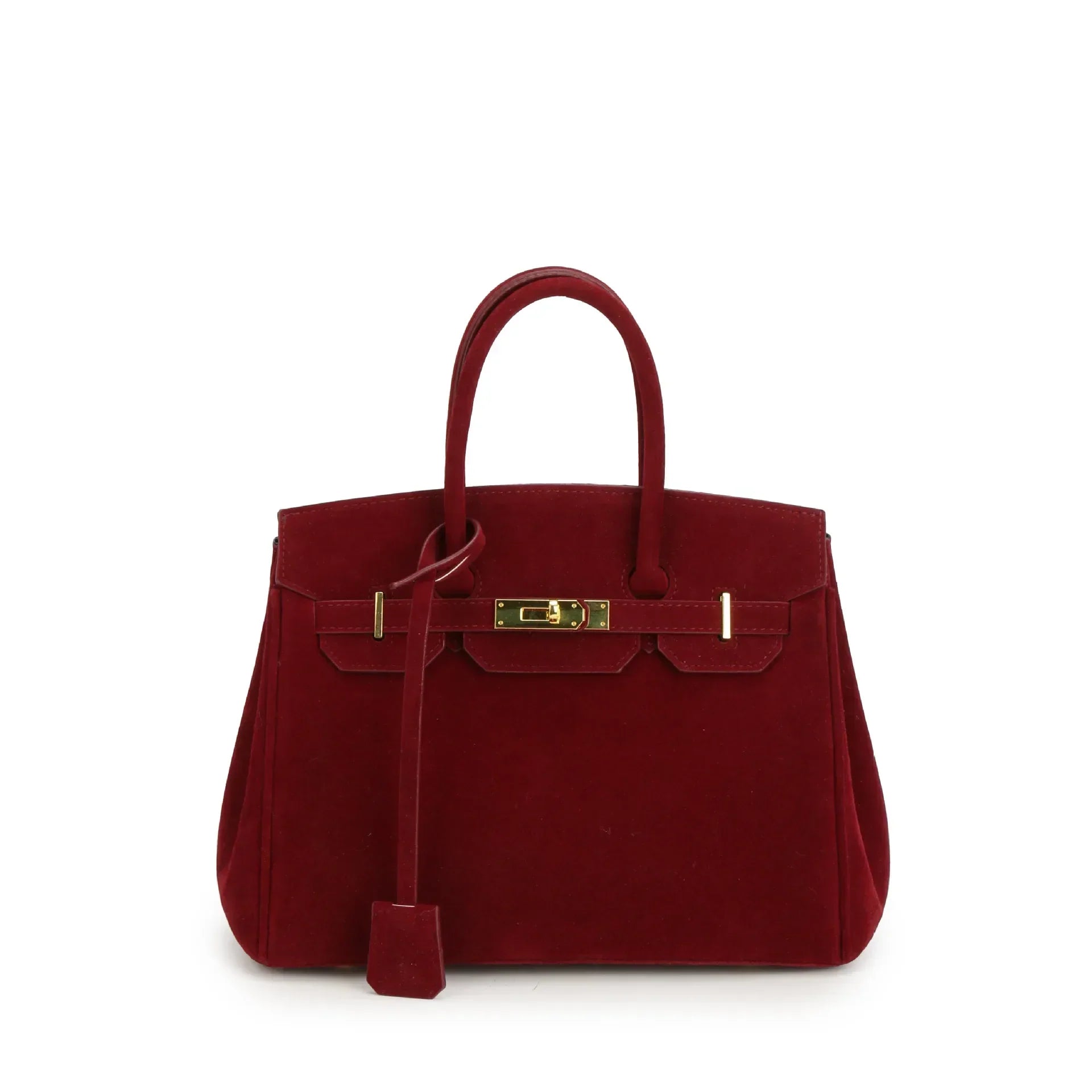 Kelly suede shoulder bag gold hardware structured vintage-inspired luxury handbag for fashion-forward women