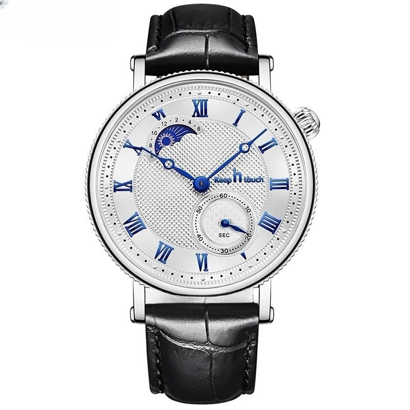 Apollo Moonphase watch guilloché dial blue Roman numerals leather strap precision subdial collector timepiece