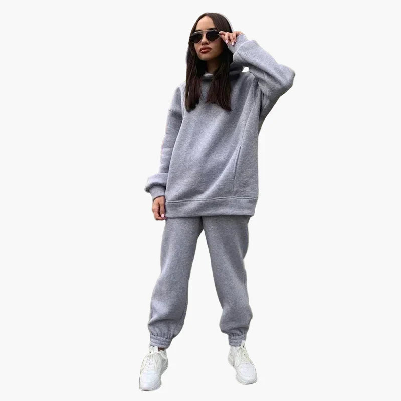 Women's oversized hoodie jogger set in casual street style with relaxed two-piece matching silhouette