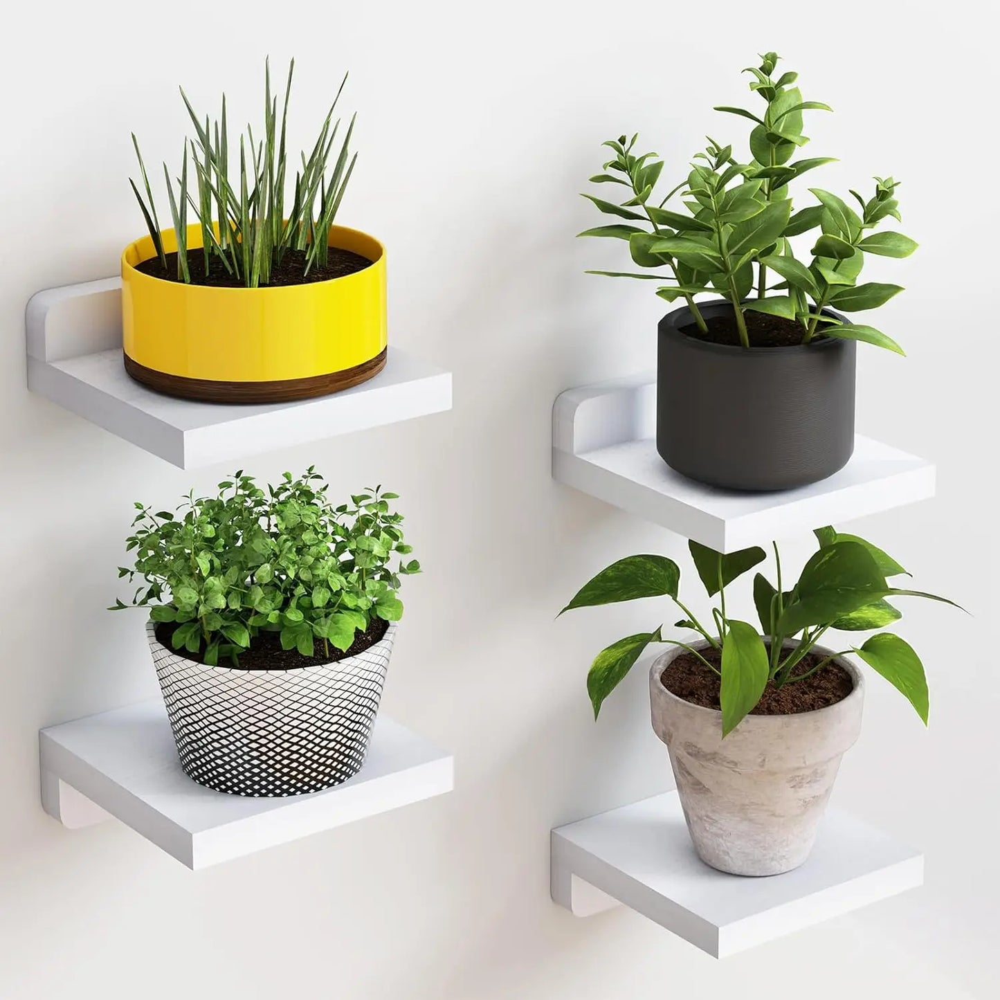 Mini floating wall shelves set of 4, modern minimalist design for small spaces, 5x5in compact