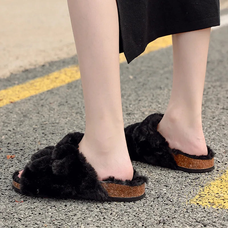 Women's plush winter slippers warm cozy soft lining elegant indoor comfort luxe design