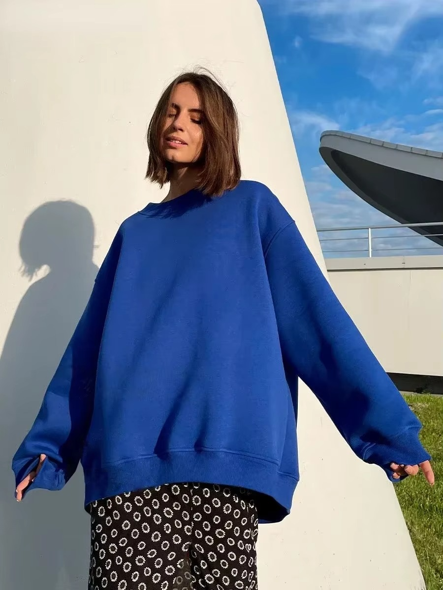Women's oversized fleece hoodie loose pullover sweatshirt cozy warm relaxed fit layering essential