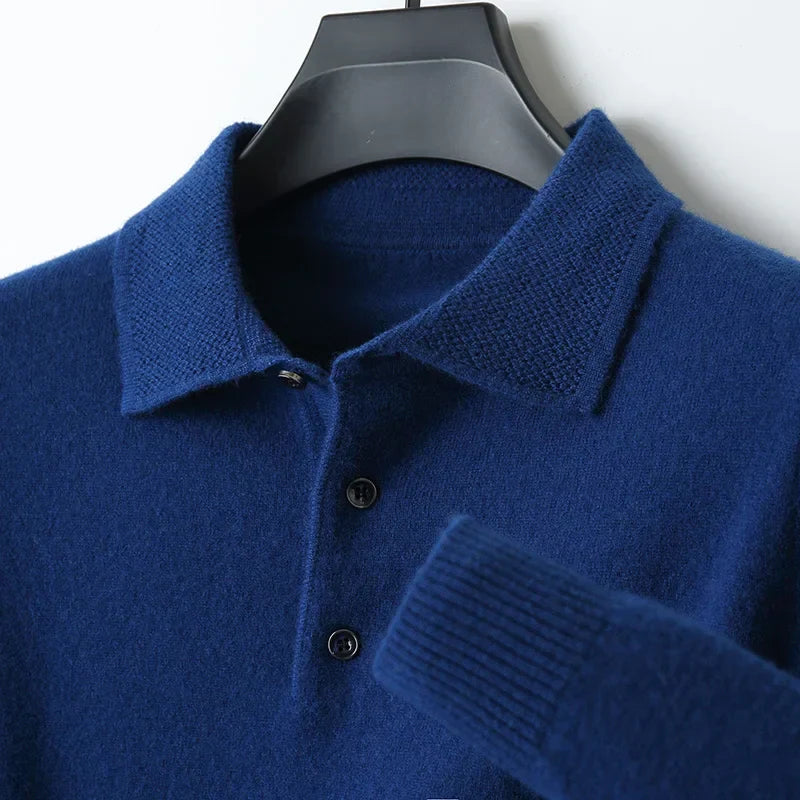 Men's ivory merino wool polo shirt lightweight breathable classic collar TrueWool premium knit