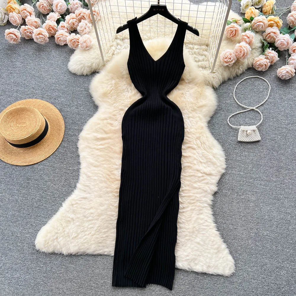 Women's ribbed knit evening dress sculpted silhouette stretch-fit polished style
