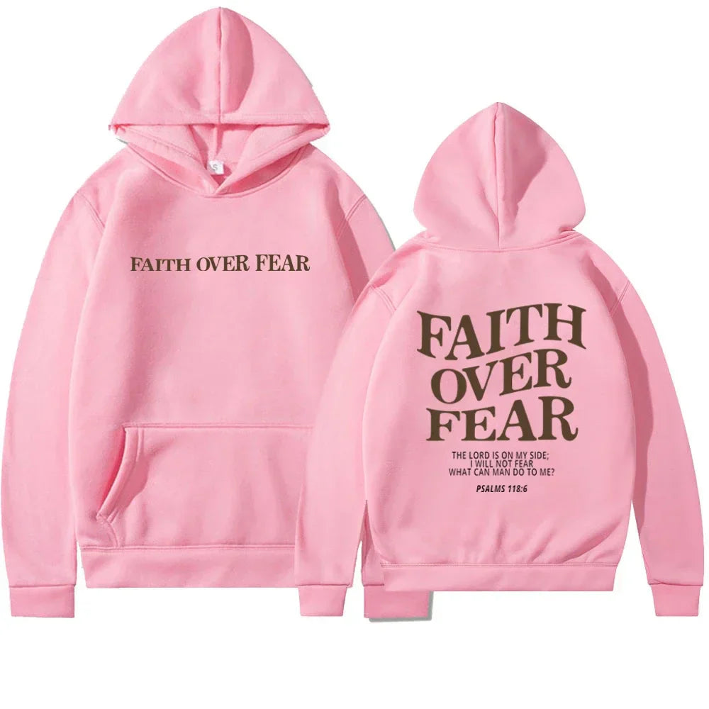 Women's oversized hoodie Faith Over Fear Bible verse print cozy relaxed fit sweatshirt