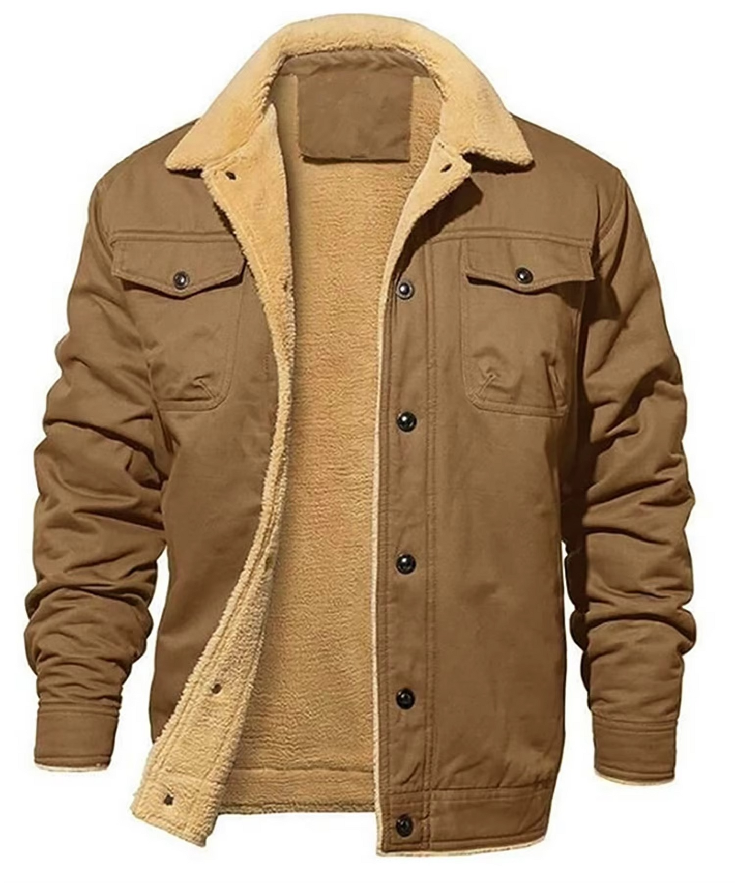 Men's insulated winter jacket with faux shearling fleece lining, casual cozy warm coat