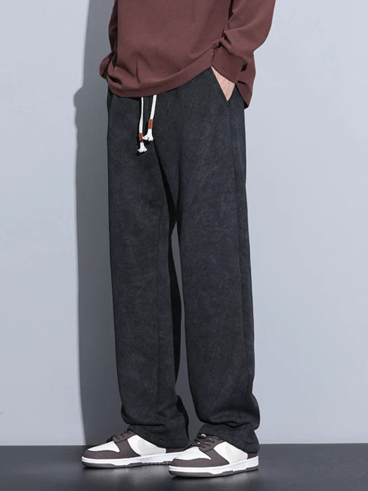 Dye-faded sweatpants unisex loose straight wide-leg cut premium cotton poly blend lounge essential
