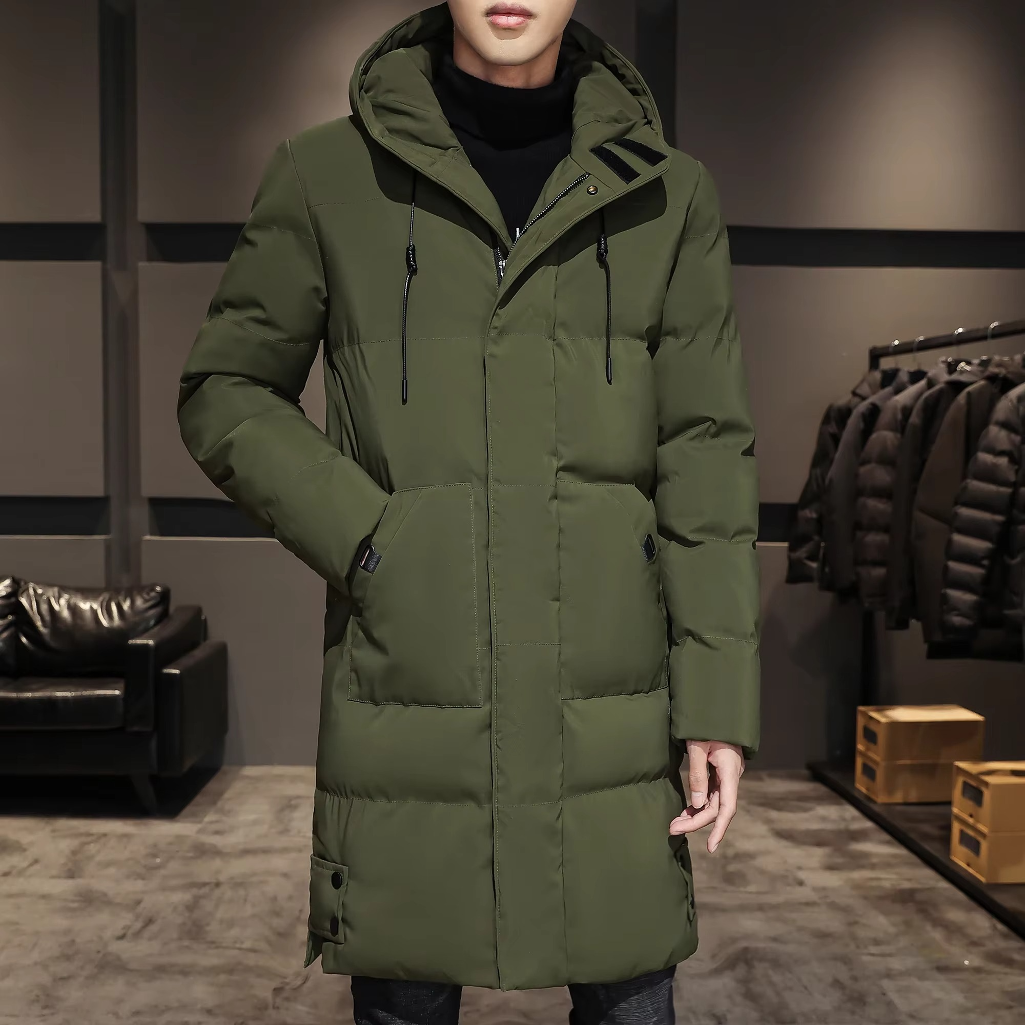 Men's long padded parka coat lightweight insulated cotton winter jacket for daily commuting