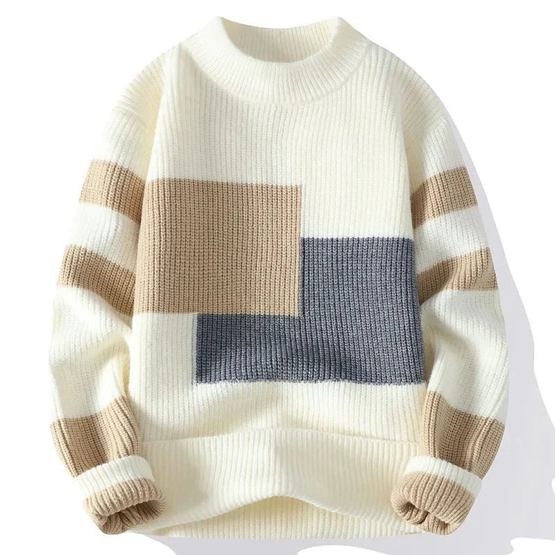 Men's relaxed fit ribbed wool mock neck sweater, cozy everyday essential with textured knit design