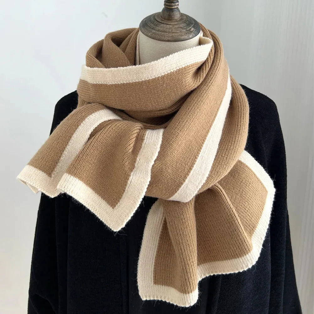 Women's oversized striped wool scarf, long versatile wrap in cozy luxurious knit for cold weather