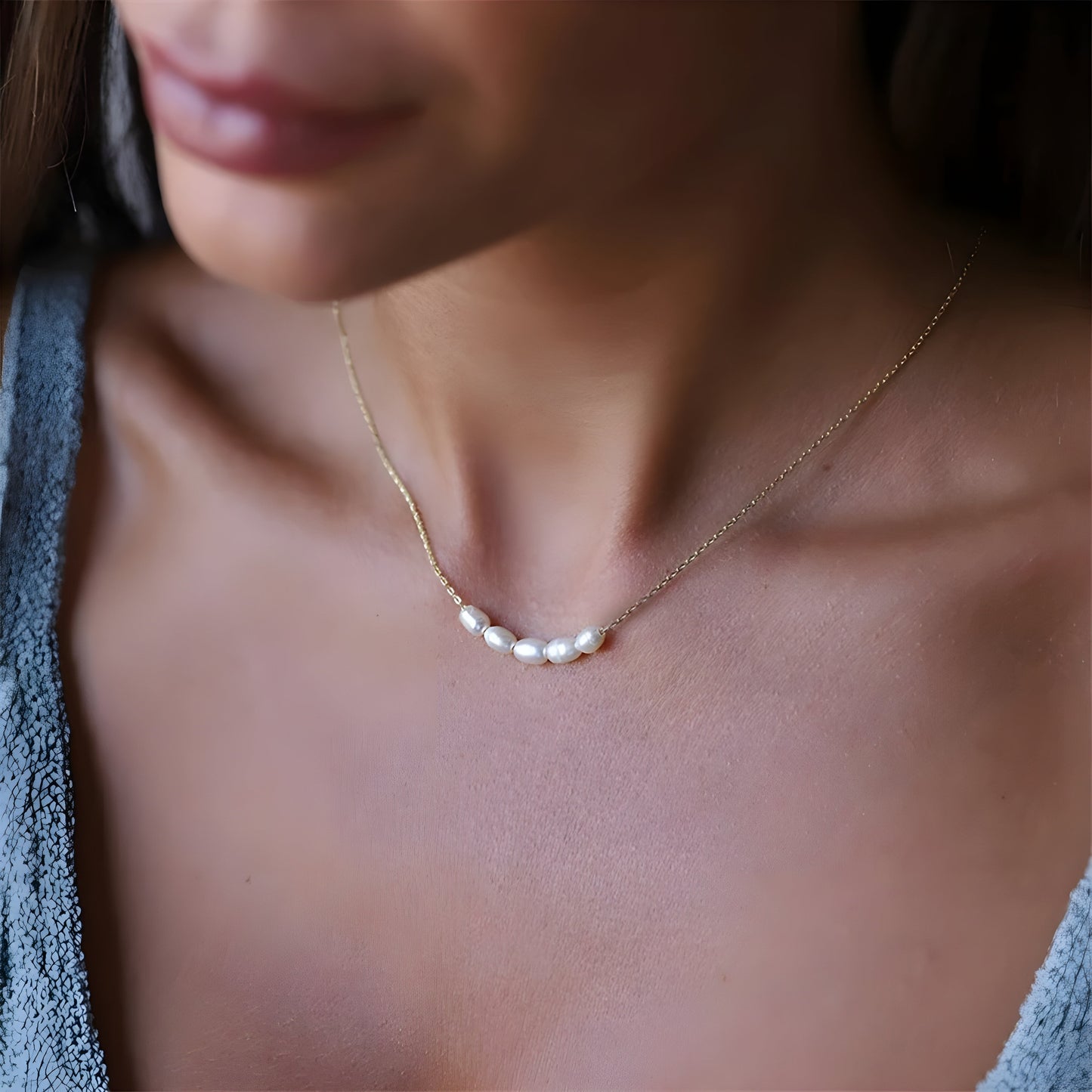 Dainty minimalist gold cable chain necklace with irregular faux baroque pearls for everyday elegance