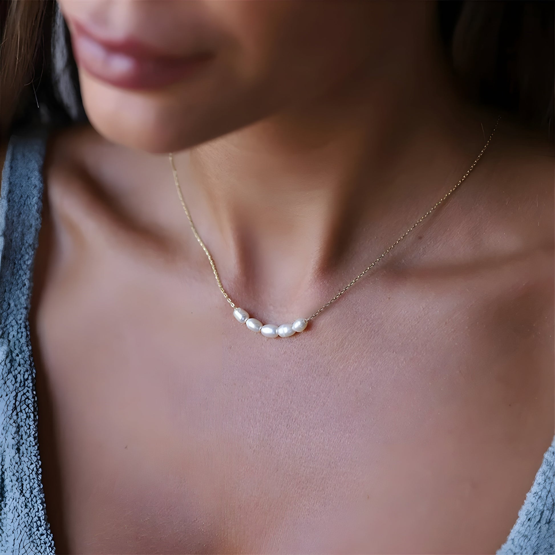 Dainty minimalist gold cable chain necklace with irregular faux baroque pearls for everyday elegance