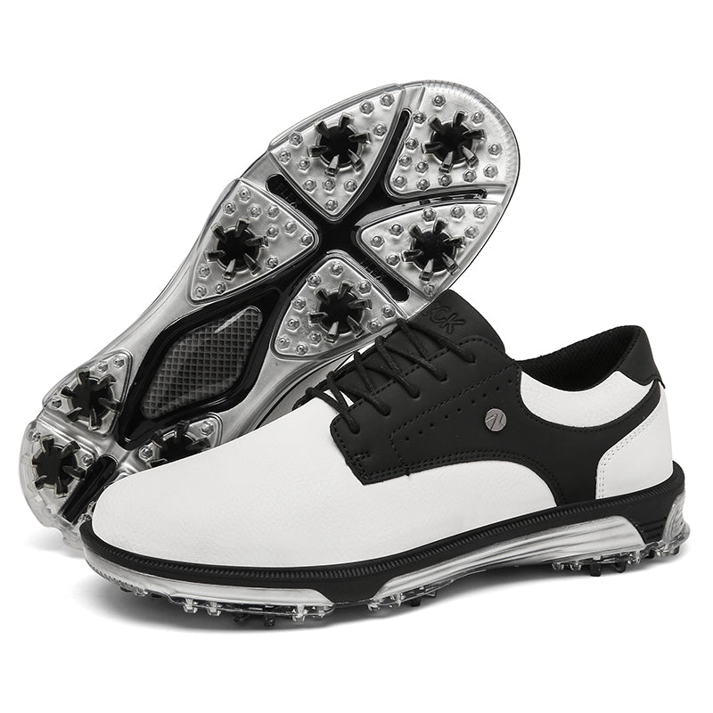 Men's leather golf shoes wide fit spiked cleats waterproof breathable stable traction tan brown