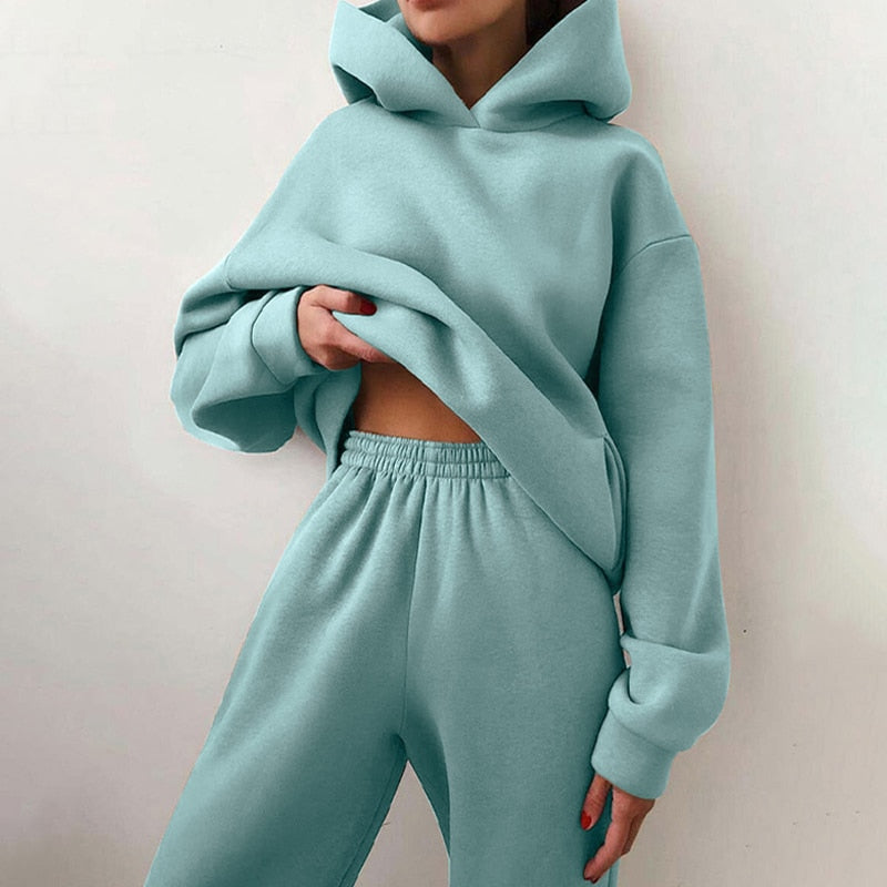 Women's oversized hoodie and jogger pants set soft cotton blend relaxed fit cozy lounge