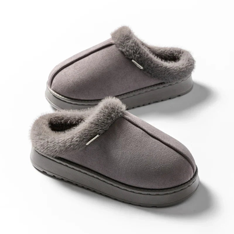 Éclatte plush faux fur slippers in neutral tones with non-slip sole and lightweight breathable design