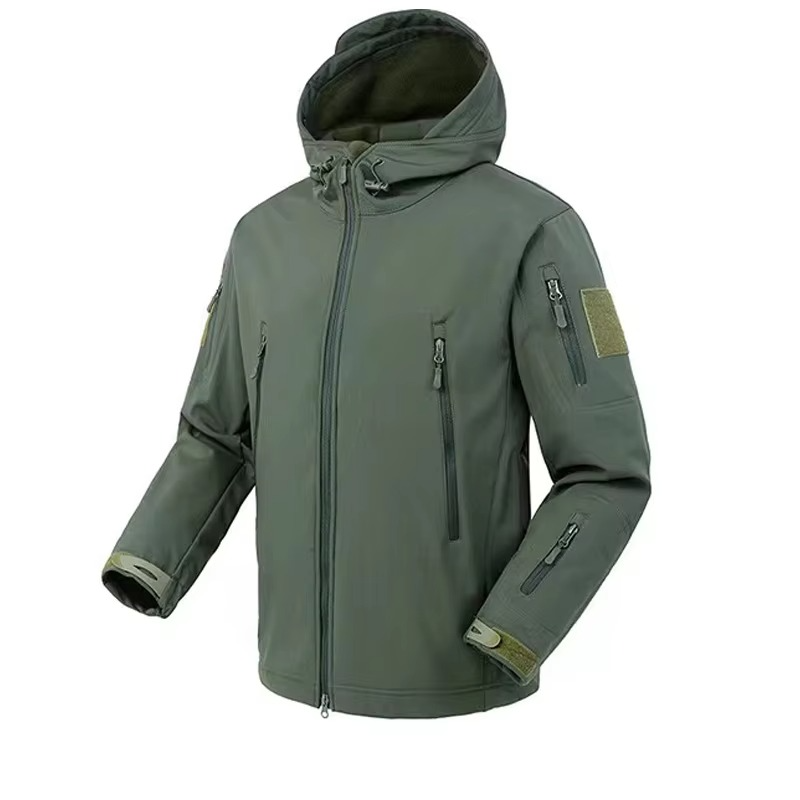 Men's dark softshell fleece hiking jacket windproof waterproof zip-up with microfleece interior lining