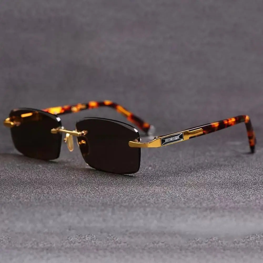 Savane unisex rimless tortoise sunglasses gold hardware UV400 protection adjustable nose pads