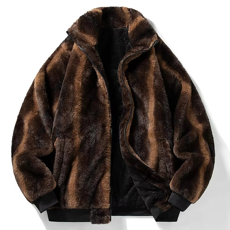 Unisex fleece lined thermal zip-up jacket cozy warm winter outerwear plush insulation modern fit
