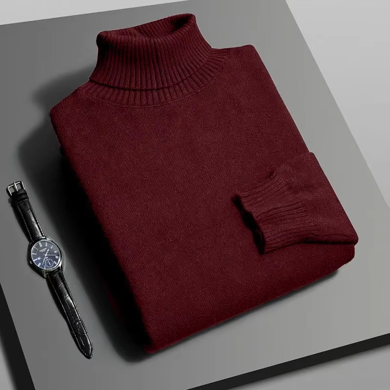 Men's slim fit knitted turtleneck sweater long sleeve anti-pilling acrylic blend everyday warmth