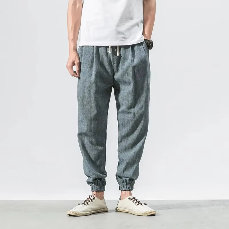 Men's cotton linen harem pants relaxed fit cuffed ankles breathable casual trousers everyday comfort