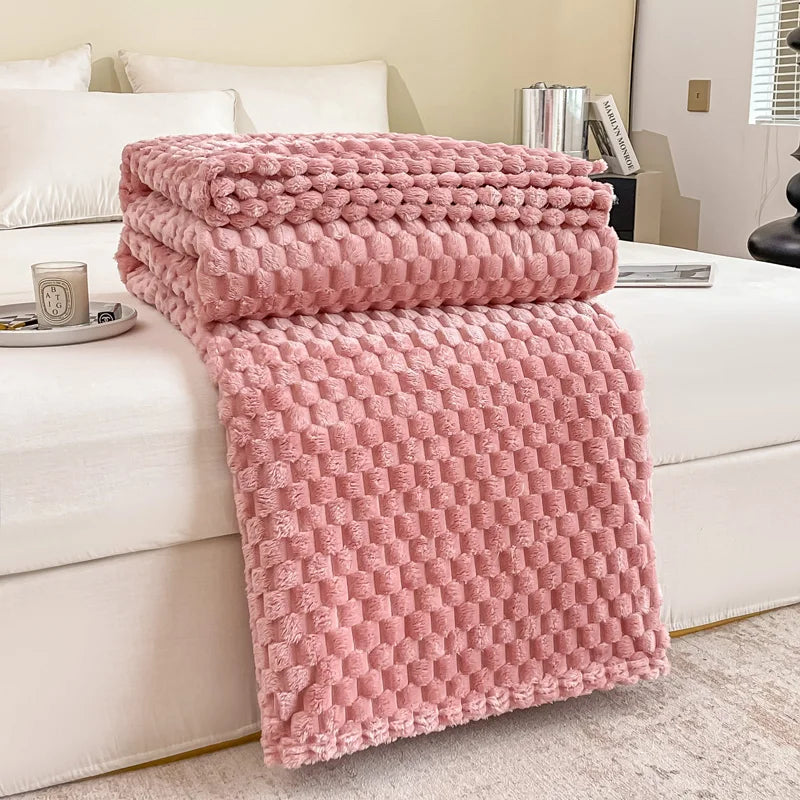 Bright yellow plaid velvet throw blanket ultra-soft cozy cover for sofa bed adults and pets