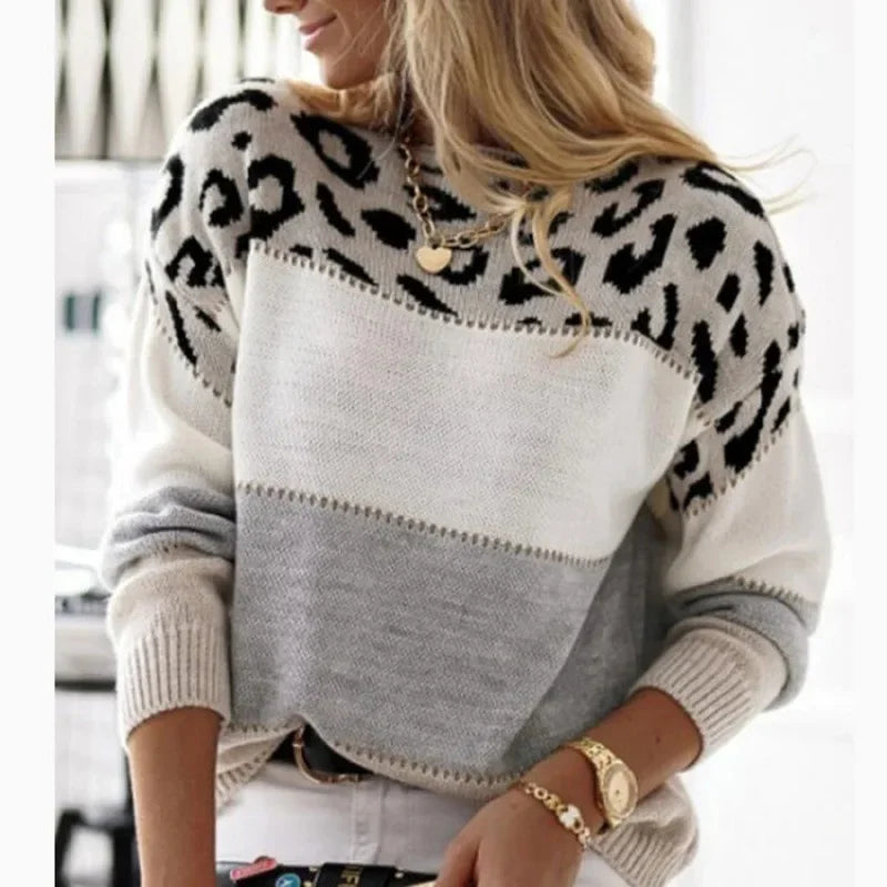 Women's cashmere turtleneck sweater color-block animal print design cozy winter luxurious fit