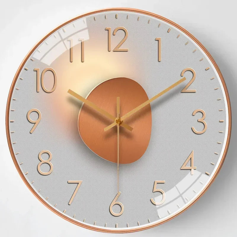 Golden tone wall clock golden gradient face minimalist glass metal design 30cm silent modern home decor