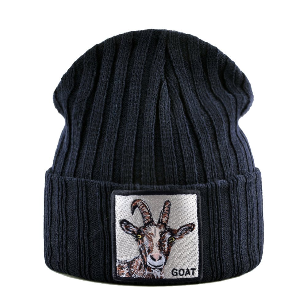 Black knit beanie with embroidered Predator patches, soft breathable stretch fit for outdoor style