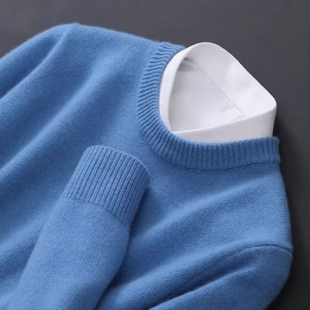 Men's oversized cashmere knit O-neck pullover sweater relaxed fit urban casual layering style