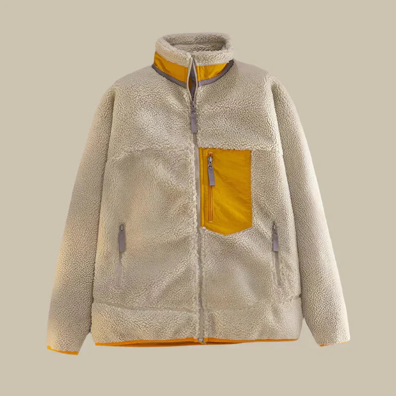 Men's fleece sweater soft cozy casual pullover in neutral tone, relaxed fit everyday comfort style