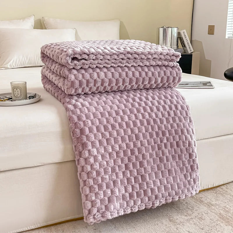 Bright yellow plaid velvet throw blanket ultra-soft cozy checkered design for sofa bed adults pets