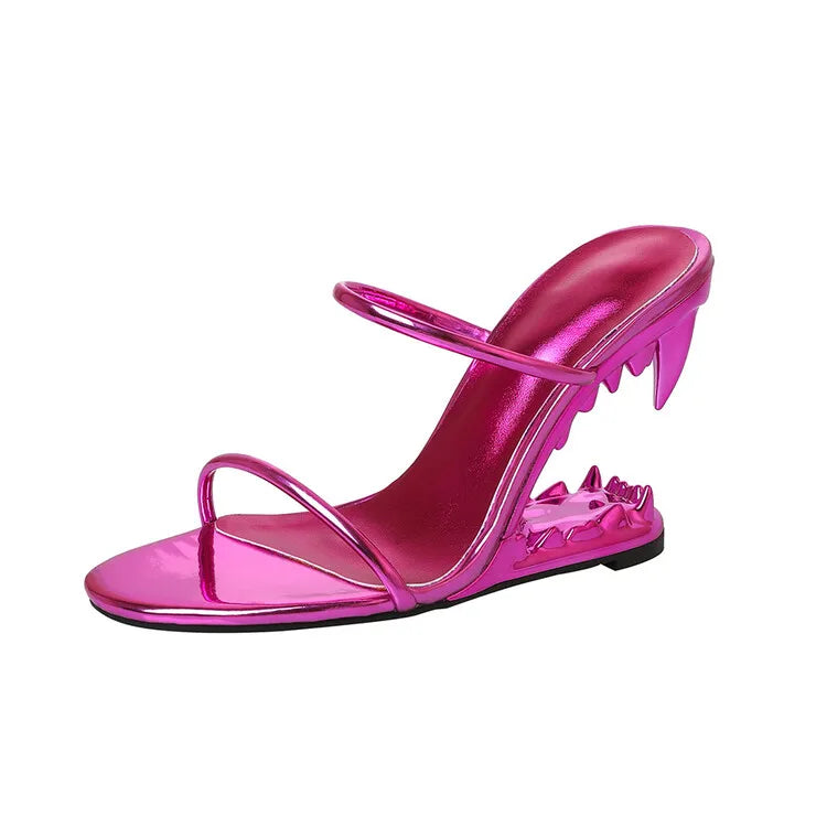 TrendAura red slingback heels with sculptural tiger teeth heel, bold evening glamour stilettos