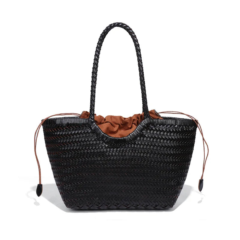 Kathy large leather woven tote bag natural straw texture lightweight spacious beach everyday women