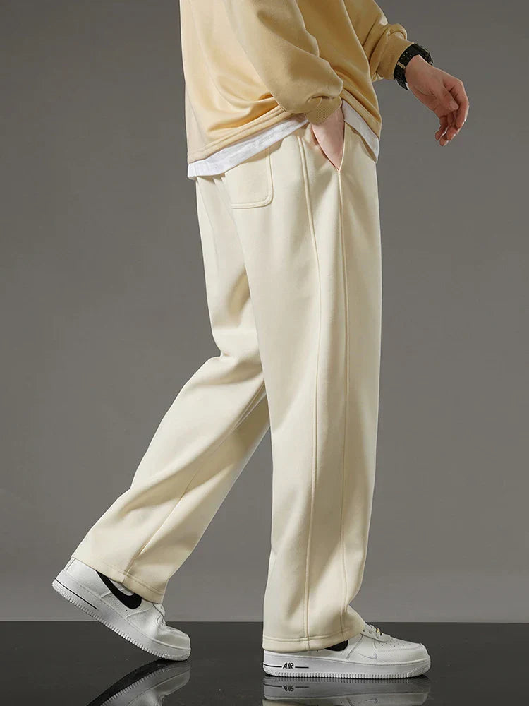 Men's gray cotton blend relaxed fit sweatpants with soft drape silhouette and drawstring waist