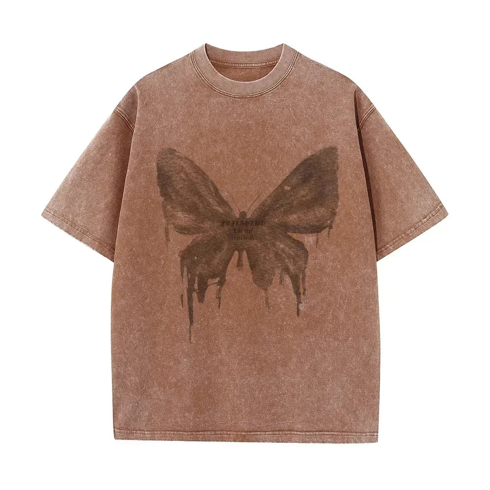 Acid wash heavyweight 240g cotton oversized vintage t-shirt in earth tones for streetwear