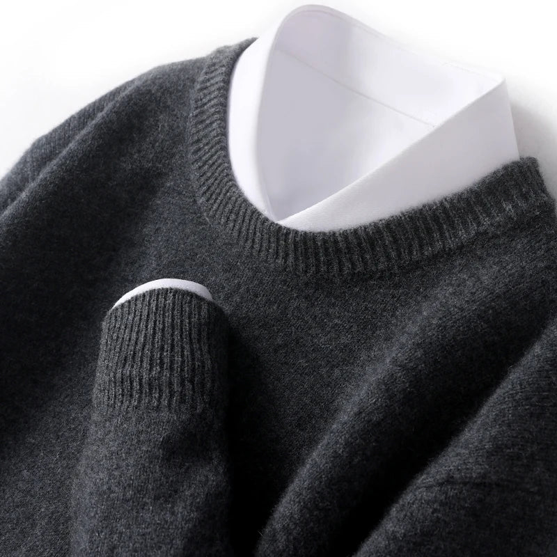 Men's merino wool crew neck pullover, classic regular fit with soft breathable warmth