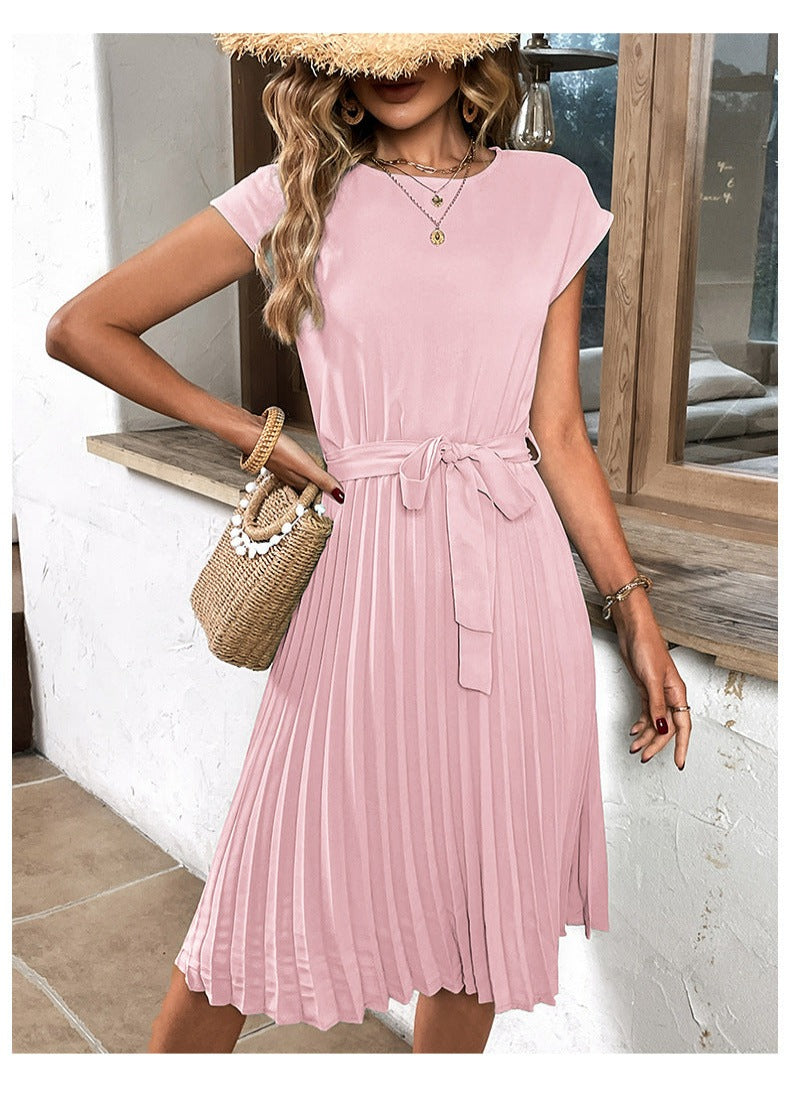 Farrah women's pleated A-line dress elegant summer style flattering silhouette for beach and brunch