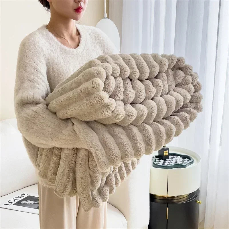 Elysian faux rabbit fur plush throw blanket soft luxury cozy home decor accent piece