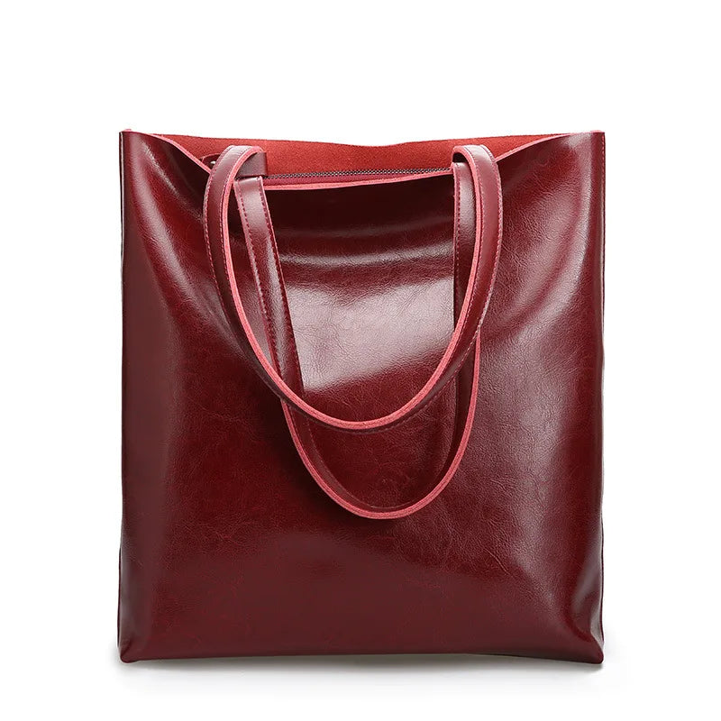 Holly women's structured leather tote bag chic rectangular silhouette open-top all-season carryall