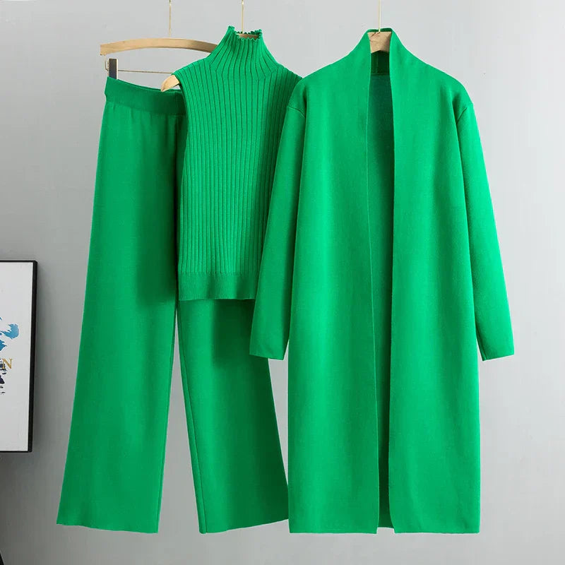 Jessica women's 3-piece cardigan set wide-leg pants ribbed sleeveless top elegant versatile comfort