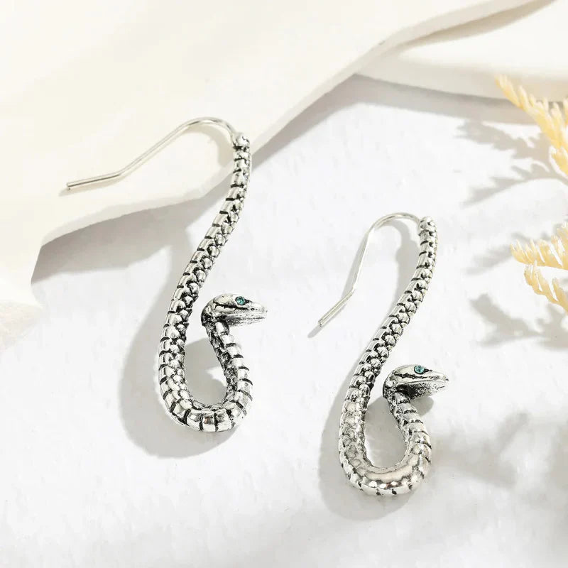 Seraphine sculpted snake earrings high-polish coiled serpent design lightweight bold statement jewelry