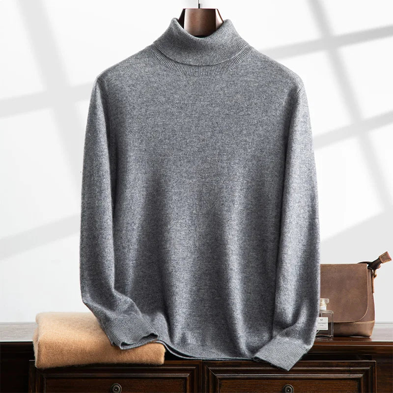Men's cashmere-like turtleneck sweater relaxed fit soft wool blend knit warm cozy premium