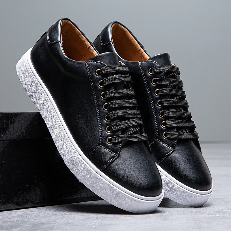 White minimalist genuine leather unisex sneakers with cushioned sole and soft faux suede lining