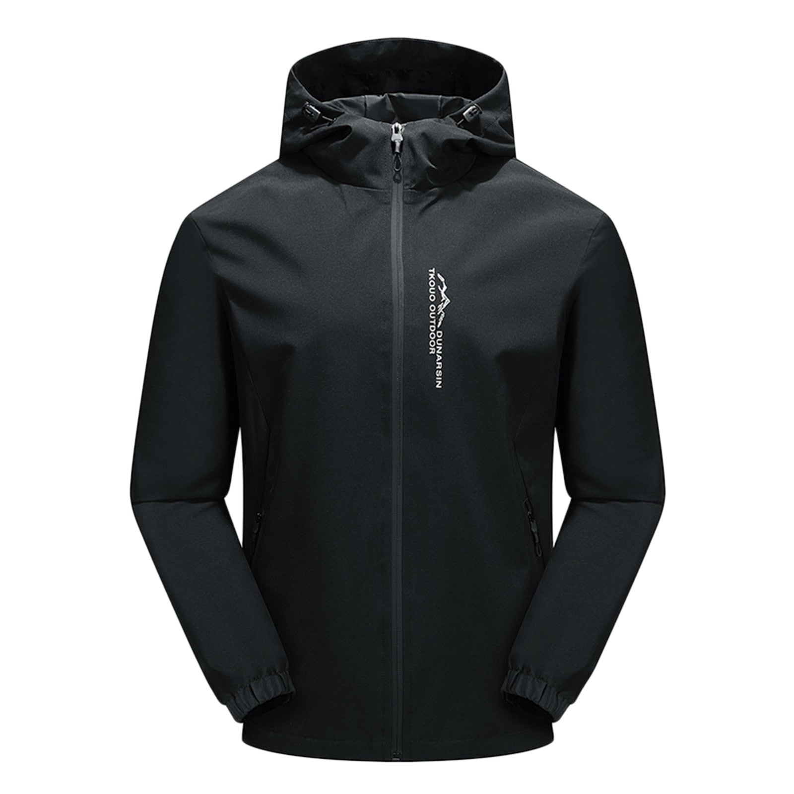 Men's black hooded softshell jacket full-zip hip-length regular fit for outdoor winter adventures