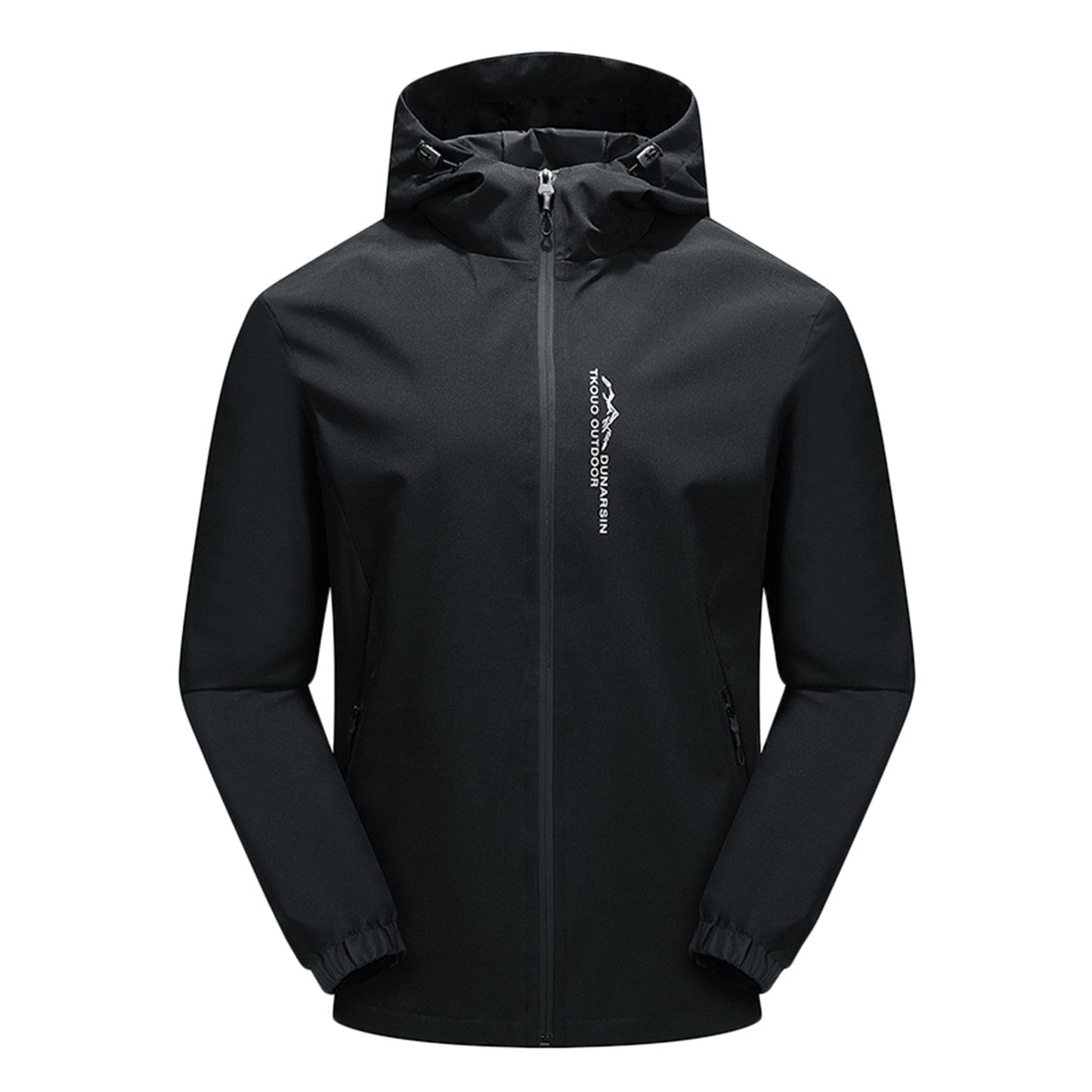 Men's dark softshell hooded jacket regular fit wind water resistant full-zip lightweight outdoor layer