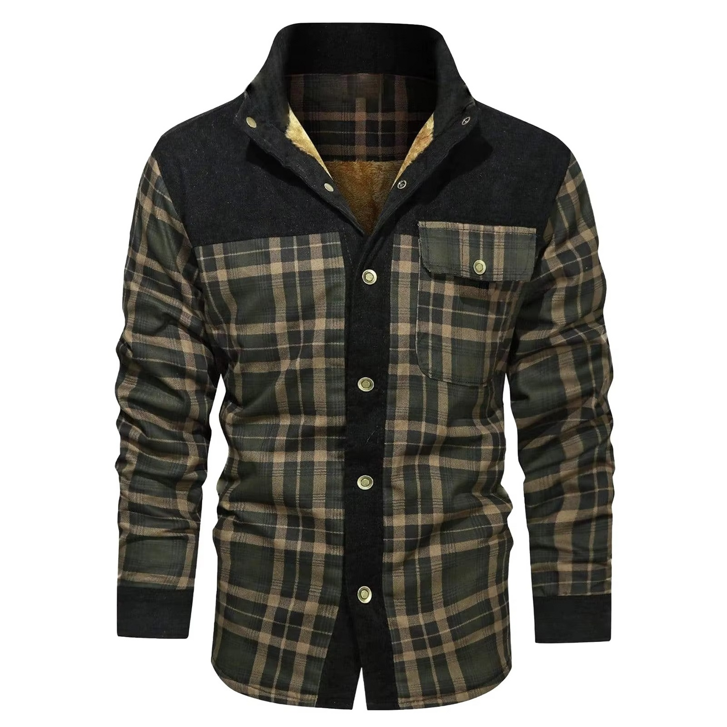 Men's wool-lined flannel plaid hooded shirt jacket, warm thick outdoor layer with heritage plaid pattern